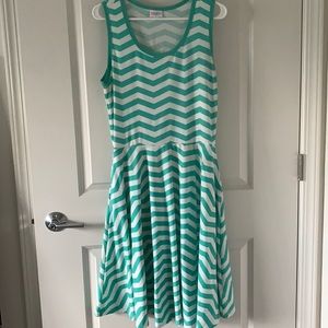 White and blue/green chevron Nicki LuLaRoe dress
